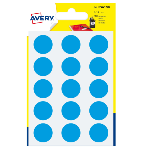 Blister 90 etichetta adesiva tonda PSA blu D19mm Avery
